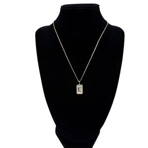 Gold Tone Initial E Pendant Necklace White Mother of Pearl Style Jewelry 16 in